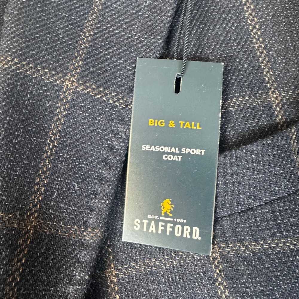 Stafford Blazer Mens 52R Navy Windowpane Wool Seasonal Sport coat Business NWT - Picture 5 of 12
